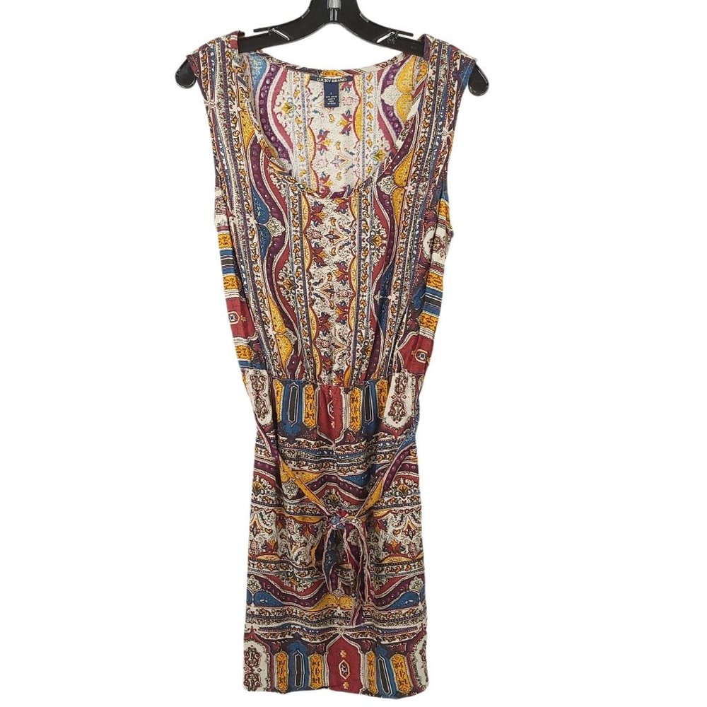 Lucky Brand Sleeveless Shift Dress Womens Size S Multicolor Print Belted